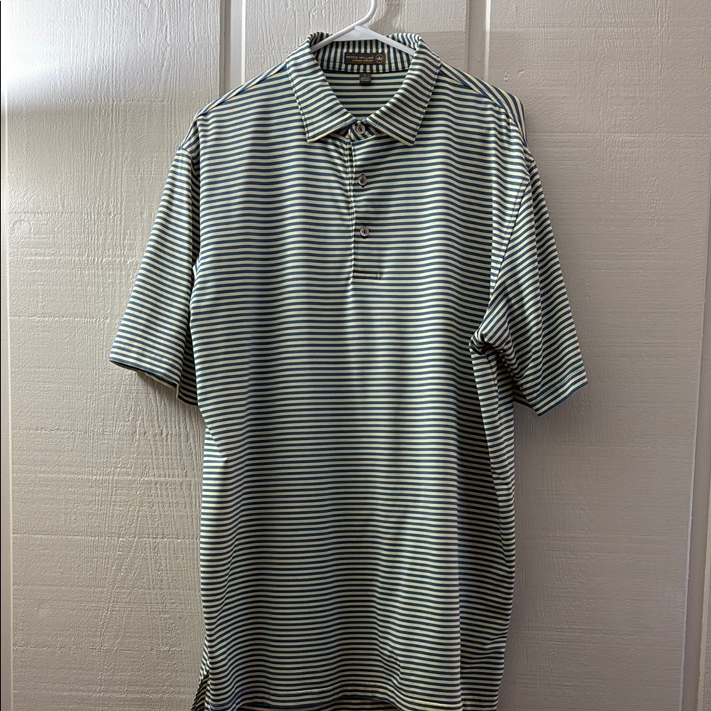 Peter Millar Green and blue Striped Golf Polo Shirt Sz L